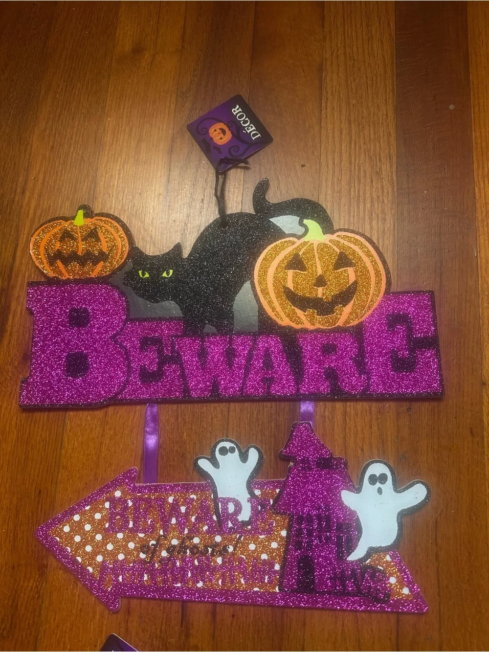 Halloween BEWARE OF THE GHOST ,TRICK OR TREAT Wall Door Hanging Sign 12 X 12